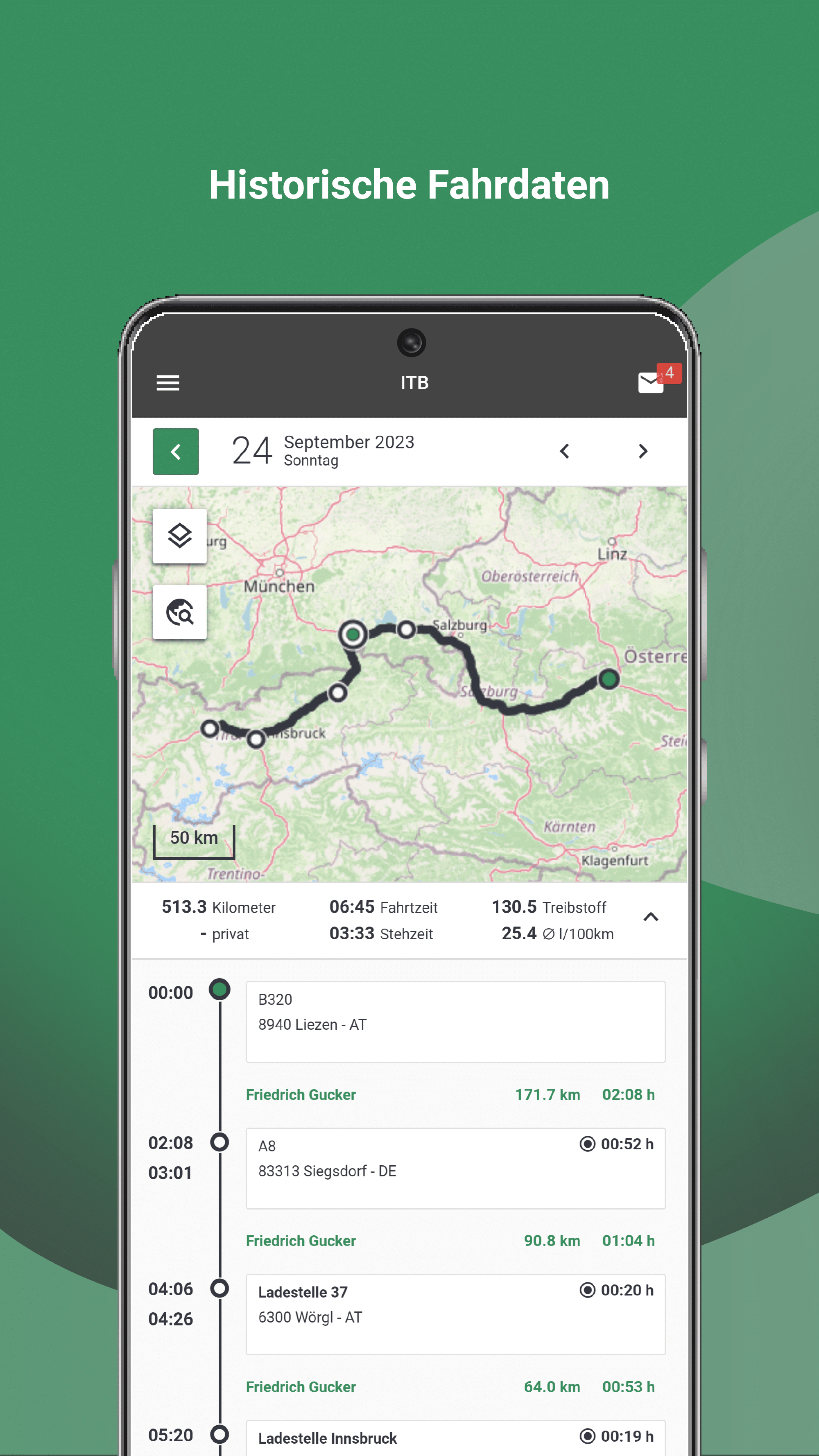 MTrack App Fahrtdaten